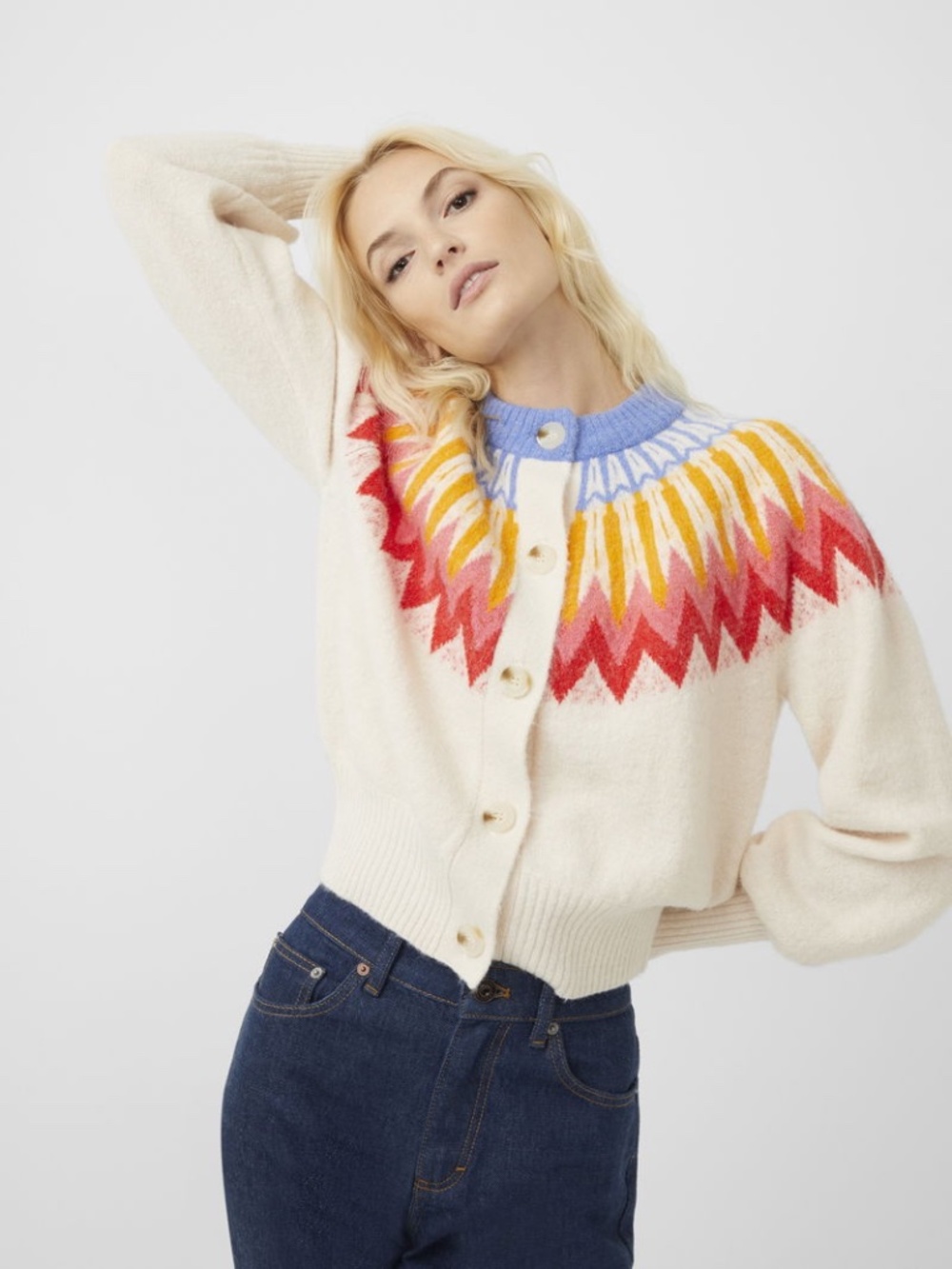 French Connection Multicolor Fair Isle Button-Front Cardigan-Size M